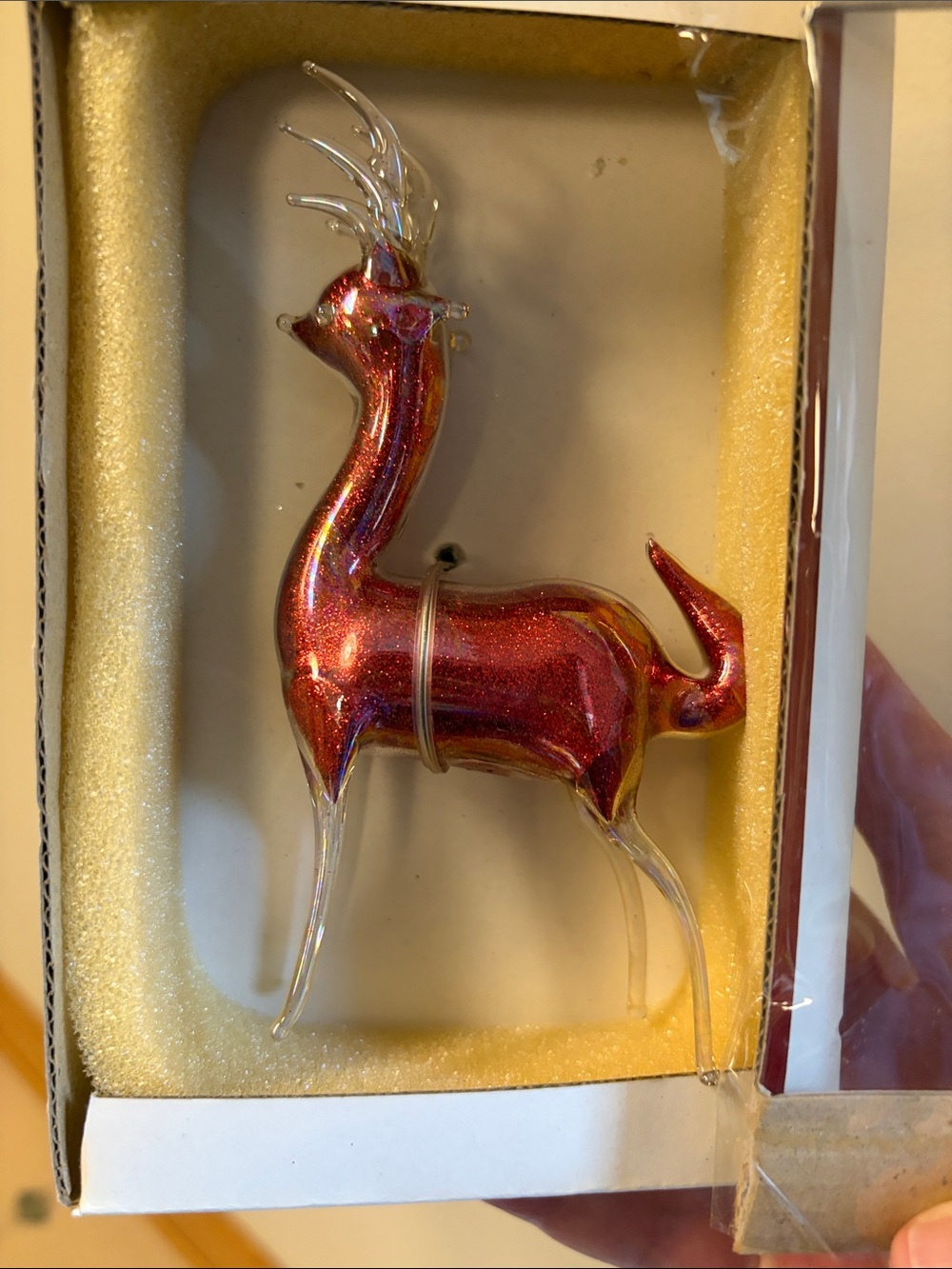 Hand blown glass reindeer- red